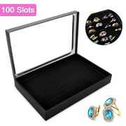 TSV 100 Slots Ring Storage Box, Jewelry Organizer with Transparent Lid, Earring Display Tray for Girls Women