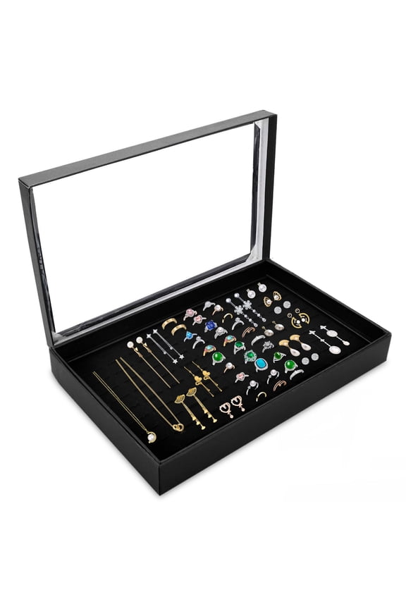 100 Slots Ring Storage Box, Jewelry Organizer with Transparent Lid, Earring Display Tray for Women