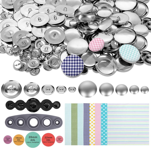TSV 100pcs Cover Button Kit with 5 Sizes & Tools, DIY Fabric Covered Buttons Set for Buttons, Clothes, Hats, Sweaters, Backpacks and Crafts