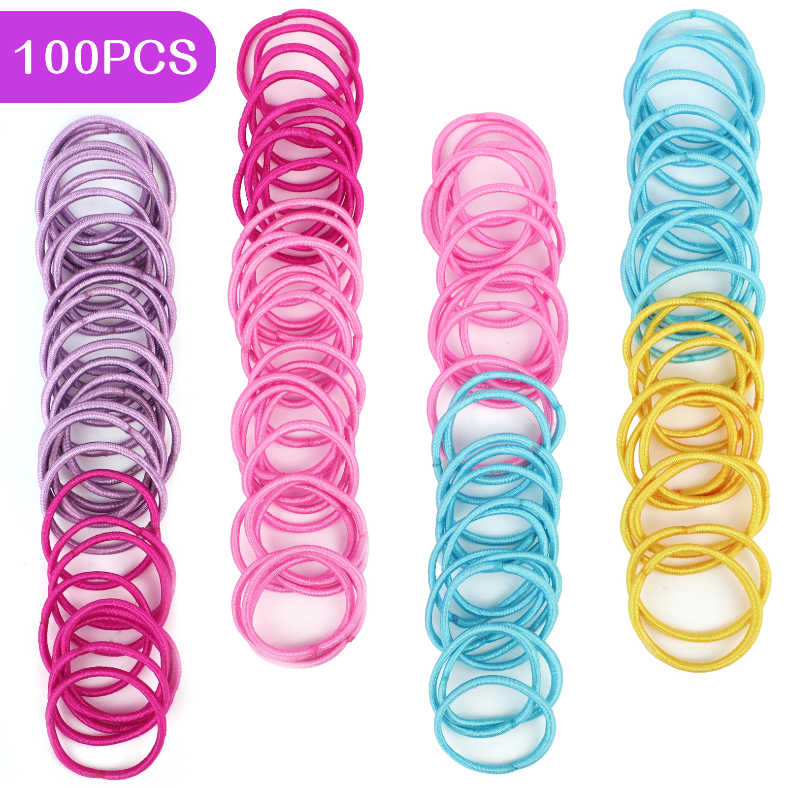 TSV 100pcs Girls Rubber Hair Ties, Colorful Small Seamless Hairbands, Elastic Ponytail Holders - image 1 of 8