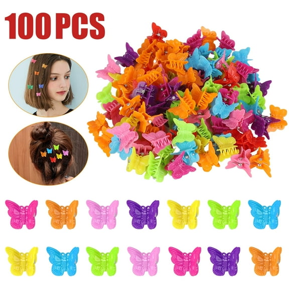 TSV 100pcs Mini Butterfly Hair Clips, Assorted Color Hair Clips for Women Girls, Small Hair Claw Clips