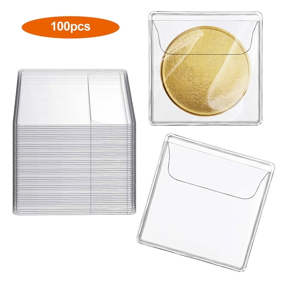 TSV 100pcs Single Pocket Coin Sleeves, 2.2 x 2.2" Clear PVC Coin Pocket Holder, Individual Plastic Coin Protectors for Coin Stamp Collection