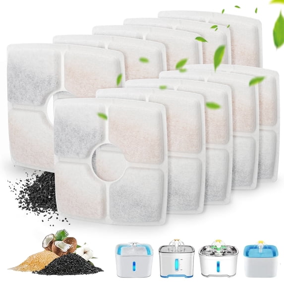 TSV 10pcs Cat Dog Water Fountain Filters, Pet Dispenser Sponges Replacement Fits for Square 84oz