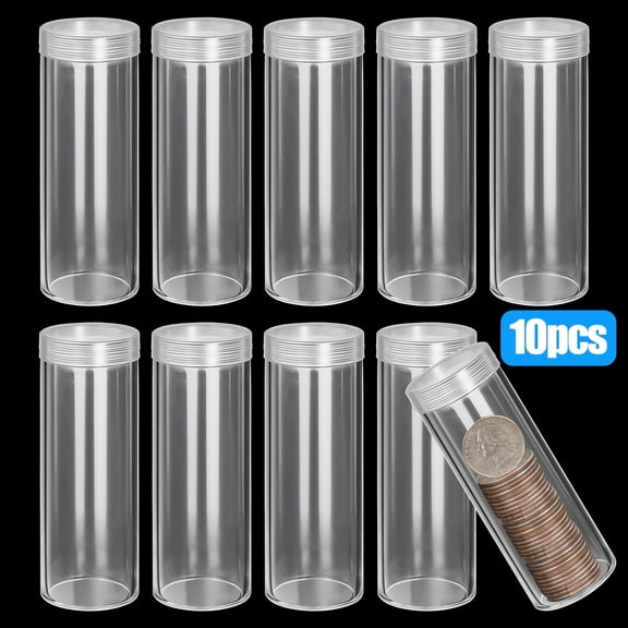 TSV 10pcs Coin Storage Tubes, Durable Plastic Tube Coin Holders for Dimes, Pennies, Nickels, Quarters, Dollars, Coin Collecting Supplies