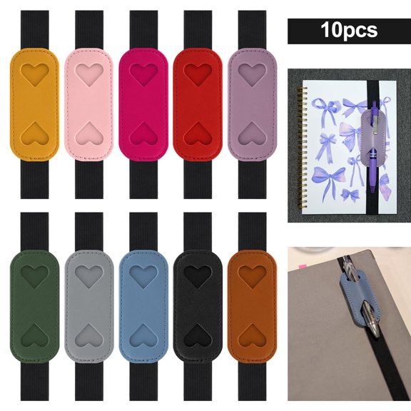TSV 10pcs Elastic Band Pen Holder, Pencil Holder, Pen Sleeve Pouch for Hardcover Journals, Notebooks, Planners, Binders, Fit Notebooks from 7"to 12" in Height, PU Leather, Detachable, Black