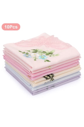 10pcs Floral Embroidered Handkerchiefs for Women, 11x11" Soft Cotton Hankies