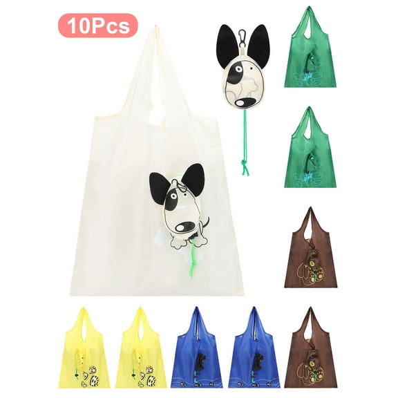 TSV 10pcs Foldable Eco Friendly Shopping Bags, Cute Patterns Shopping Bags, Portable Washable Bags for Daily Shopping