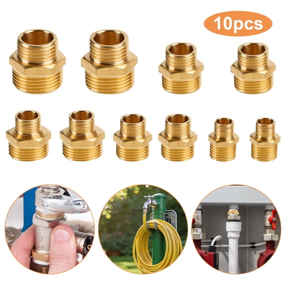 TSV 10pcs Garden Hose Adapter, Brass Pipe Fitting Hex Nipple, 1/2" to 3/4" NPT Male Connector, Male to Male Hose Adapter, Solid Brass Hose Fitting