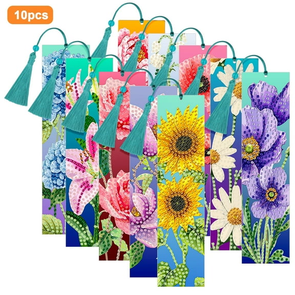 TSV 10pcs Rhinestone Diamond Art Tassel Bookmark DIY Kit, Handmade Craft Gift for Readers