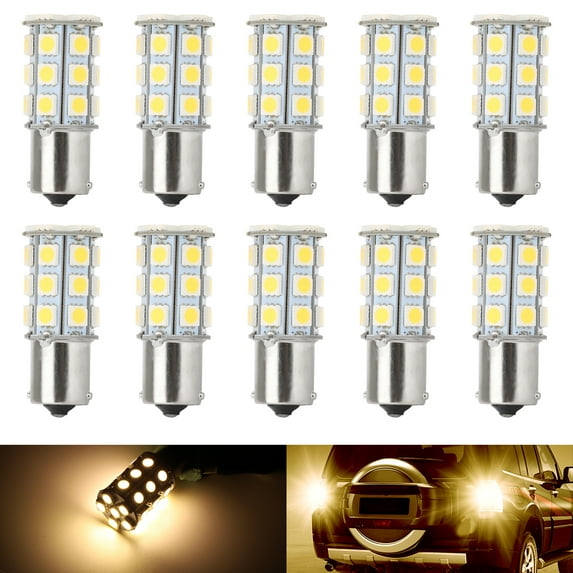 TSV 10pcs Super Bright BA15S 1156 1141 RV Interior Warm Light LED Bulbs, 1156 LED Bulbs 4500K Warm Tail Backup Reverse Lights for RV Camper Trailer Boat Trunk Interior Light, 12V