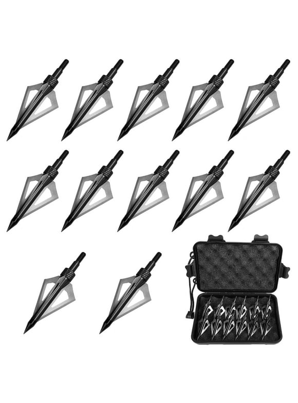 TSV 12 Pcs Hunting Broadheads, 3 Blades Archery Broadheads 100 Grain Hunting Screw-in Arrow Tips Compatible with Crossbow and Compound Bow