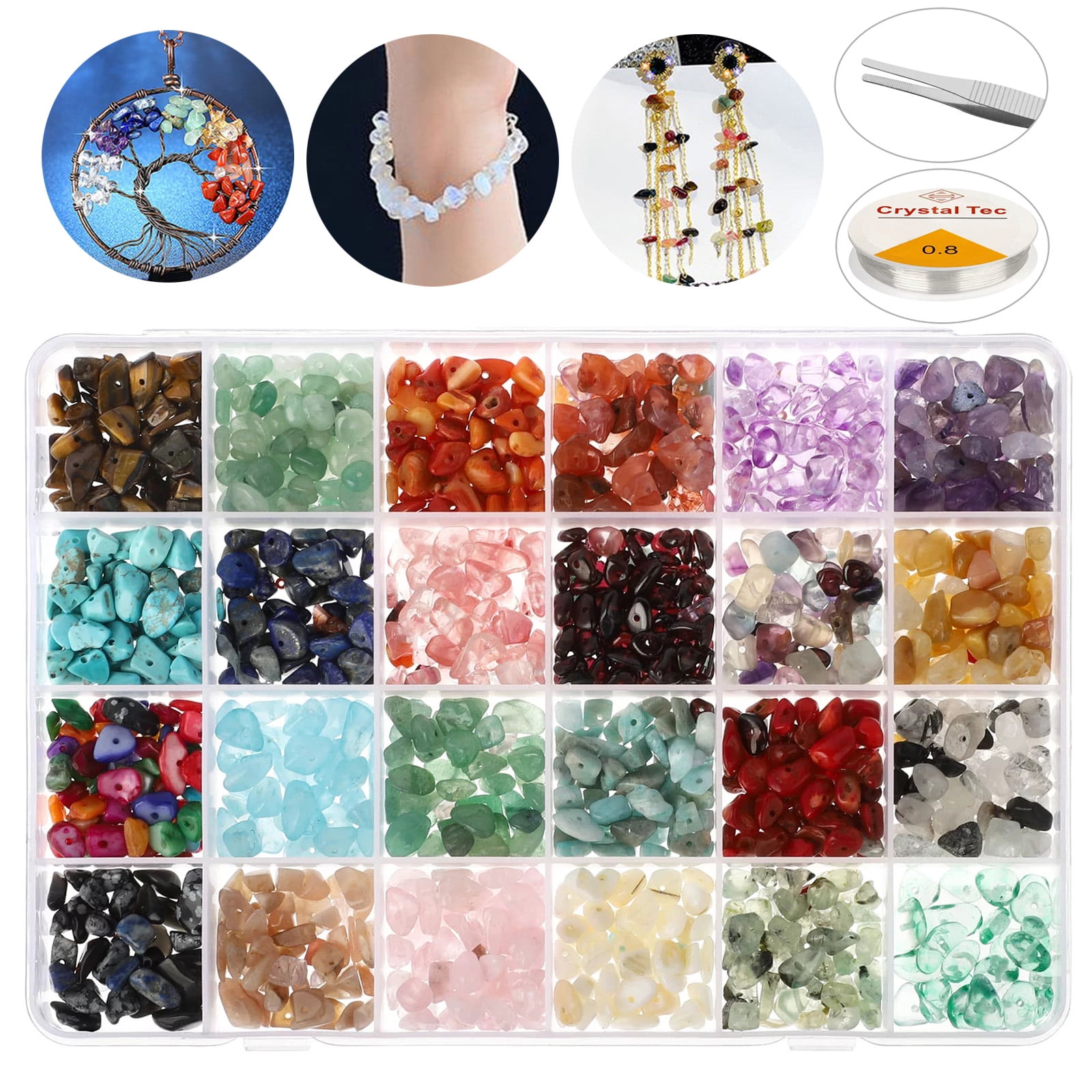 TSV 1200pcs Stone Beads, Natural Gemstone Beads, Multi-Color Irregular Chips Stones, Crushed Chunked Crystal Pieces Loose Beads, for Jewelry Making