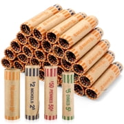 TSV 128pcs Assorted Coin Wrappers Rolls, Durable Preformed Paper Coins Tubes, Change Rolls Wrappers