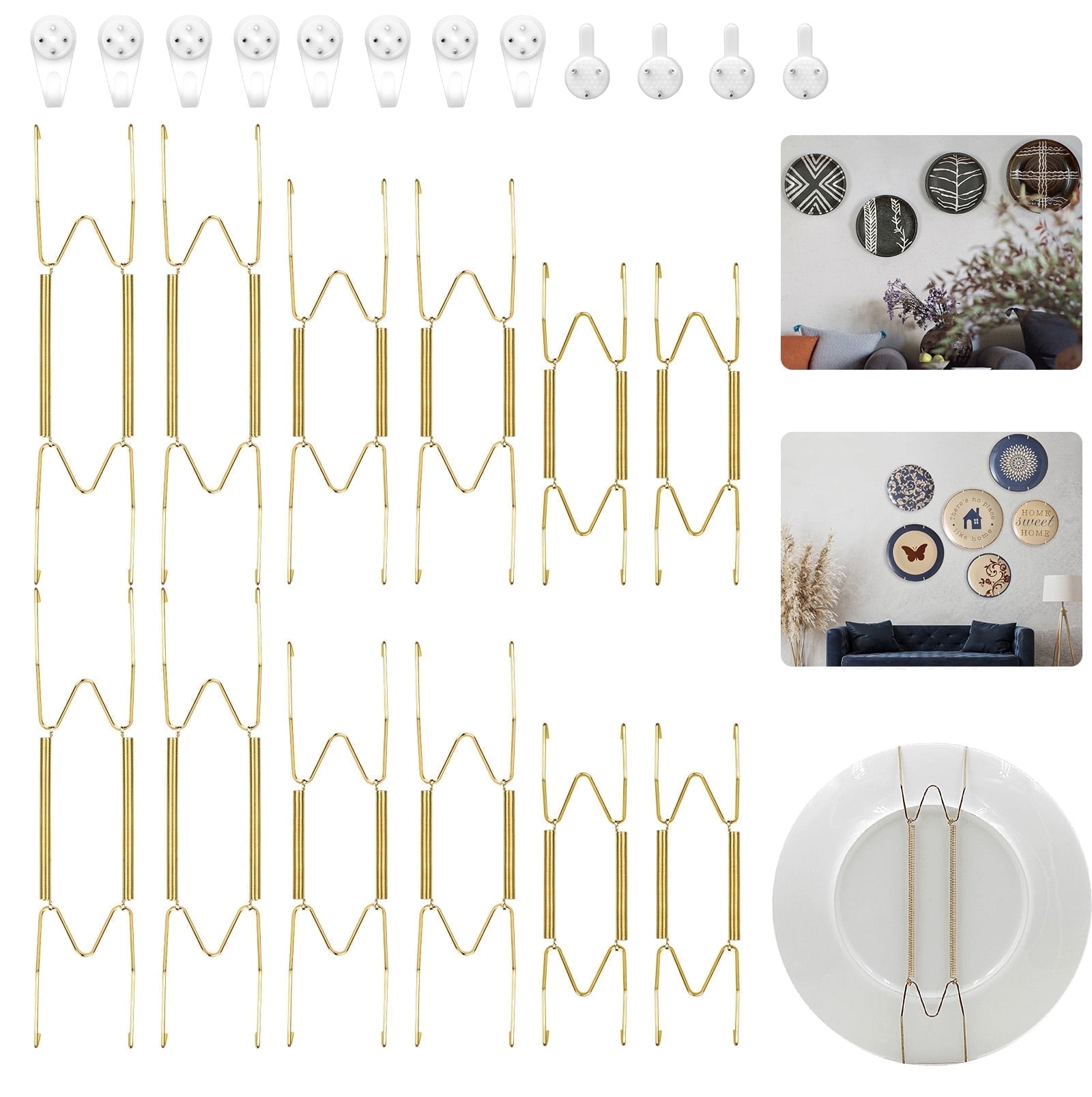 12pcs Plate Hangers with Hooks, 6 8 10" Wall Holder Fit for 6-10" Decorative Plate, Antique China, Arts