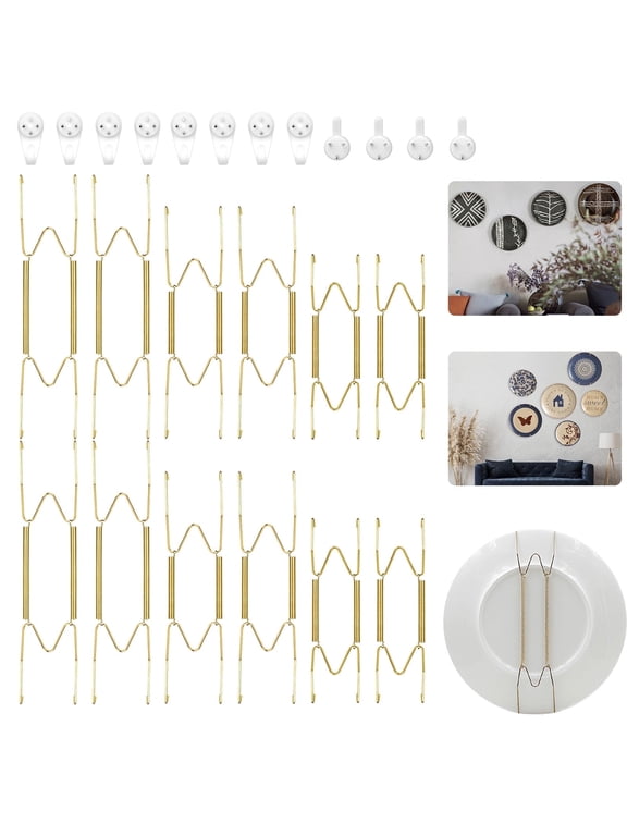 12pcs Plate Hangers with Hooks, 6 8 10" Wall Holder Fit for 6-10" Decorative Plate, Antique China, Arts