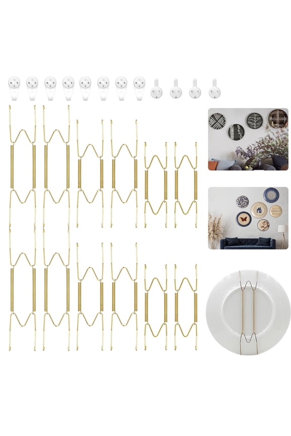 12pcs Plate Hangers with Hooks, 6 8 10" Wall Holder Fit for 6-10" Decorative Plate, Antique China, Arts