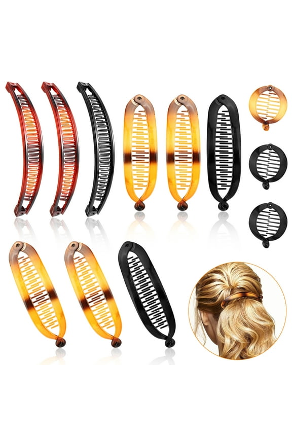 12pcs Banana Hair Clips, Fishtail Ponytail Holder Clips, Large Pointed Fish Clips, Large Round Comb Clips