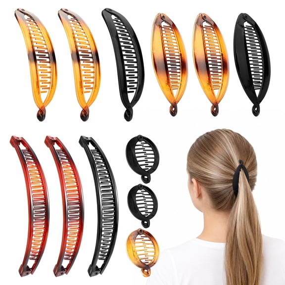 TSV 12pcs Banana Hair Clips, Fishtail Ponytail Holder Clips, Large Pointed Fish Clips, Large Round Comb Clips
