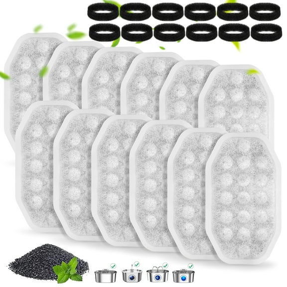 TSV 12pcs Cat Dog Water Fountain Sponges Filters Fits for Neareal / Rellaty 108oz Pet Fountain Replacement