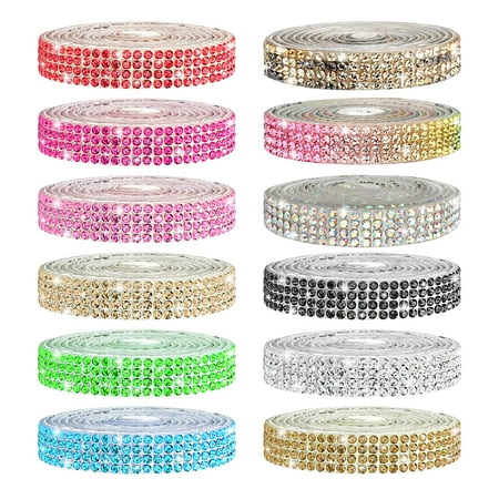TSV 12pcs Crystal Diamond Ribbons, 12 Color Self Adhesive Rhinestone Tapes for DIY Arts Crafts