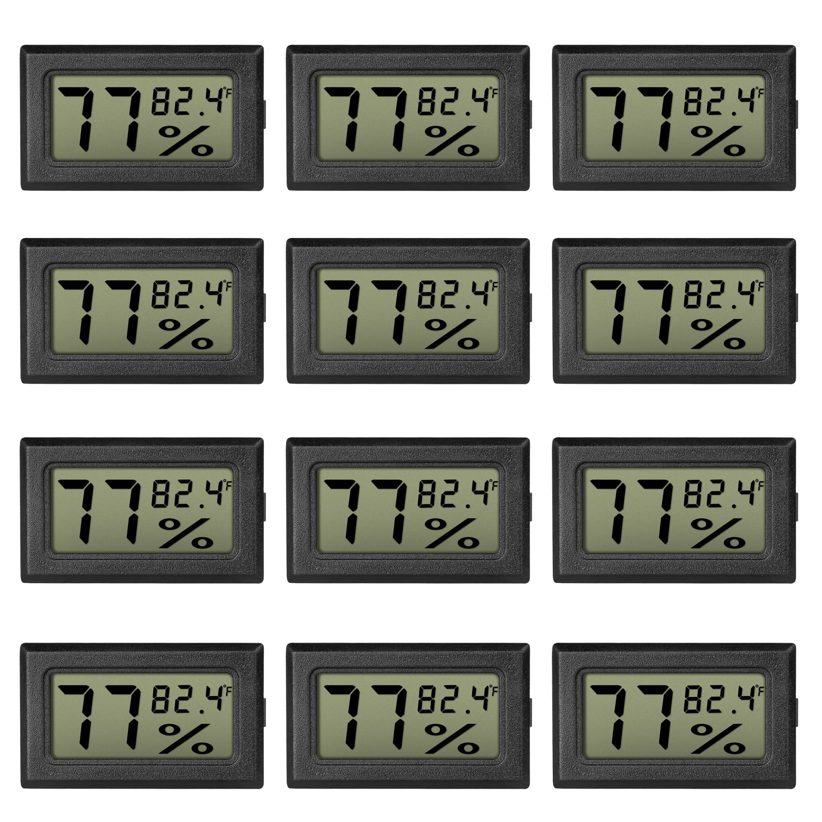 TSV 12pcs Digital Thermometer Hygrometers, Mini Indoor Temperature Humidity Meters with LCD Display, Fahrenheit for Greenhouse, Humidors, Reptile Tanks, Guitar Cases