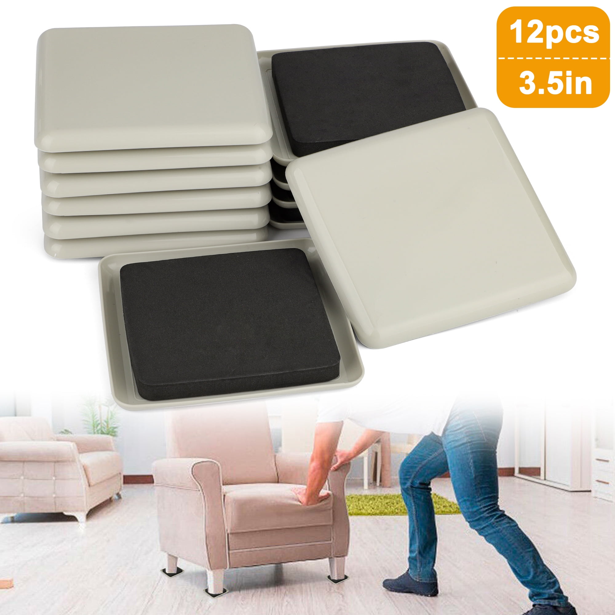 TSV 12pcs Furniture Sliders, 3.5'' Square Reusable Heavy Duty Felt