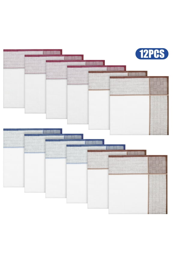 12pcs Handkerchiefs for Men, 16x16'' Classic Plaid Pocket Squares, Soft Cotton Hankies