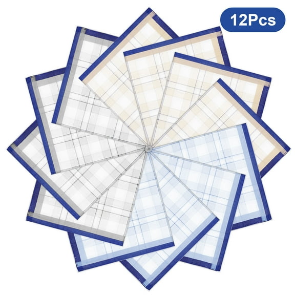 TSV 12pcs Handkerchiefs for Men, 16x16'' Classic Plaid Pocket Squares, Soft Cotton Hankies
