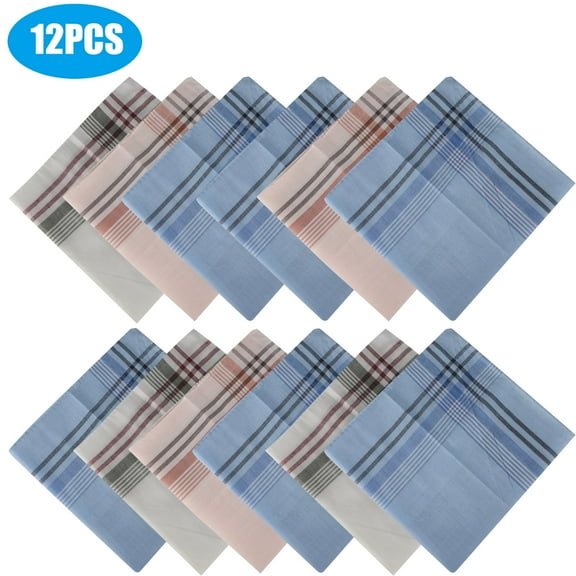 TSV 12pcs Men's Soft Handkerchiefs, Classic Plaid Hankies, Vintage Pocket Square, 15x15''