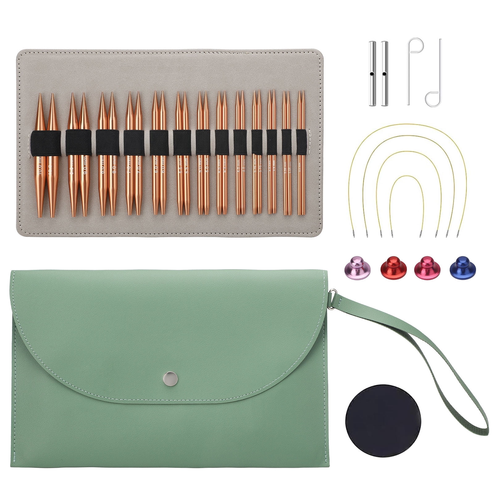 TSV 13 Pairs 3-10mm Circular Knitting Needle Set, Interchangeable Aluminum Metal Knitting Needles with PU Bag, Rose Gold