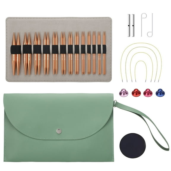 TSV 13 Pairs 3-10mm Circular Knitting Needle Set, Interchangeable Aluminum Metal Knitting Needles with PU Bag, Rose Gold