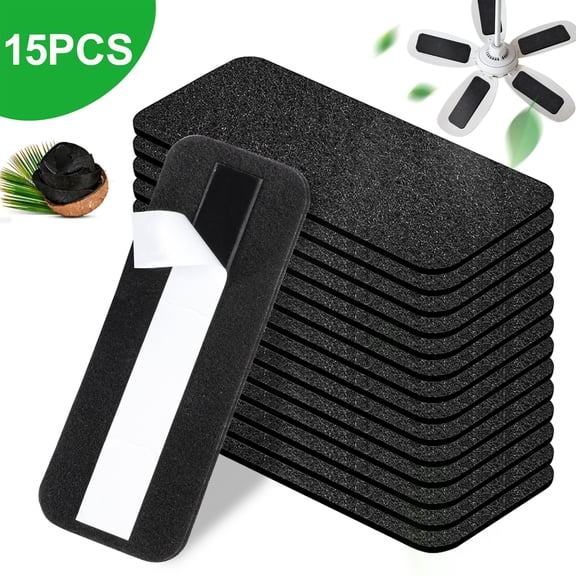 TSV 15pcs Ceiling Fan Air Purifier Pads, Ceiling Fan Filters for Blades, Activated Coconut Shell Carbon Fan Filters, Easy-Stick Universal Fit for Ceiling Fan Blades