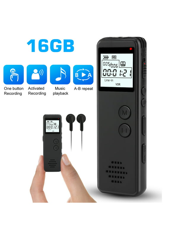 TSV 16GB Mini Voice Activated Recorder, Digital Voice Recorder with Noise Reduction MP3 Player HD Recorder for Lessons, Meetings, Interviews MP3 WAV Record