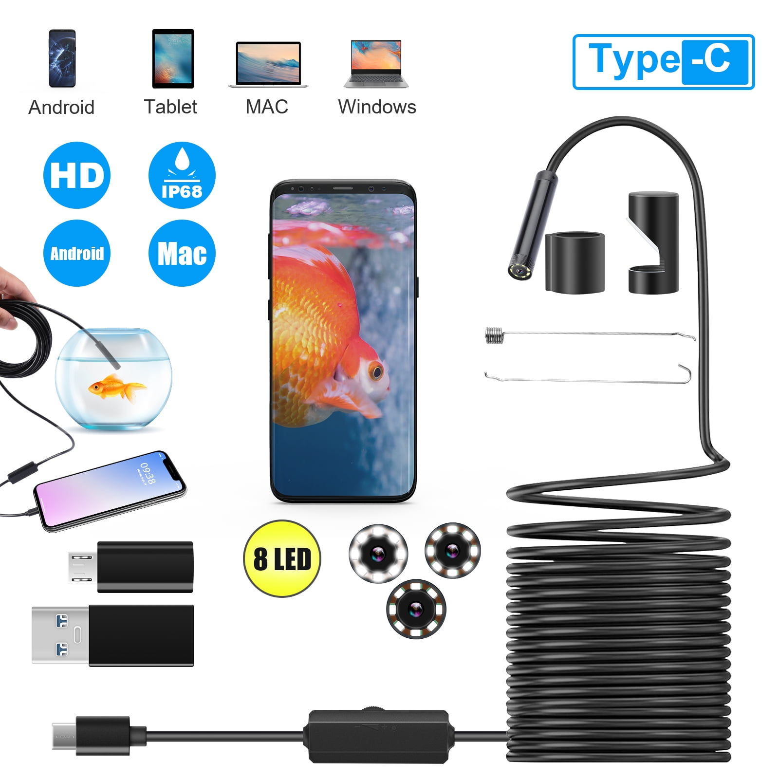 3 in 1 USB Endoscope Borescope Waterproof Snake Camera 6 LED for Mac OS  Android for sale online