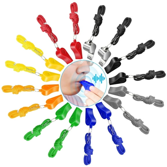 TSV 16pcs Whistles, Colorful Loud Whistles with Lanyards for Football Sports Survival Training