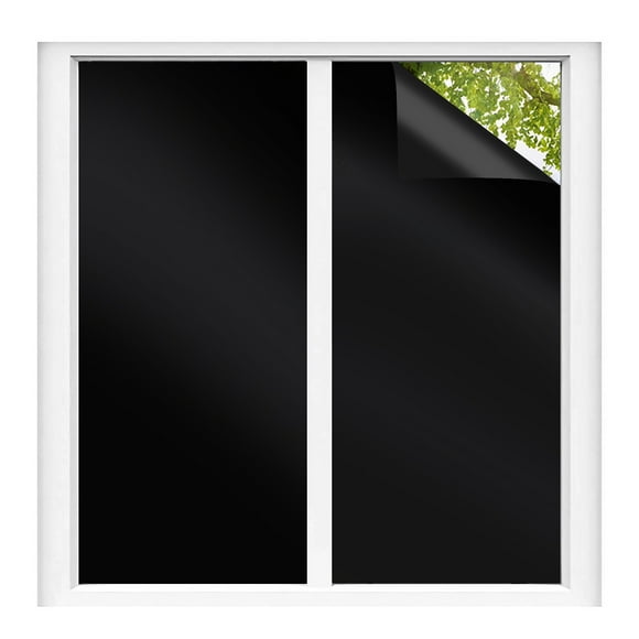 TSV 17'' x 78'' Total Blackout Privacy Window Film, Peel and Stick Opaque Sun Blocking Door Window Covering UV Light Blocking, Black