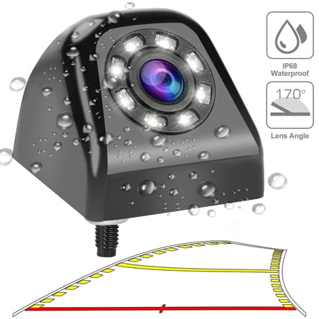 TSV 170° Reverse Camera, Backup Camera with Night Vision, 720P Car Rear View Camera with Movable Guide Line, Waterproof Car Reversing Camera with 8 LED Lights, Black