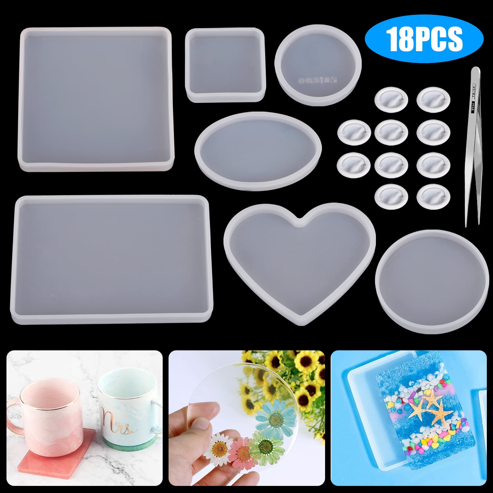 25 Pcs Coaster Molds for Epoxy Silicone Resin Coaster Molds Set with  Storage Box Mold Casting Mold for DIY Cups Mats Art Craft Home Decoration,  5