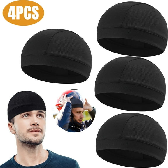 TSV 2/4pcs Wicking Beanie Cap, Moisture Cooling Breathable Hat Helmet Liner Cap for Men Women, Warm Beanie Caps Fitness Skull Cap for Running, Hiking, Workout, Training, Motorcycle, Workout (Black)