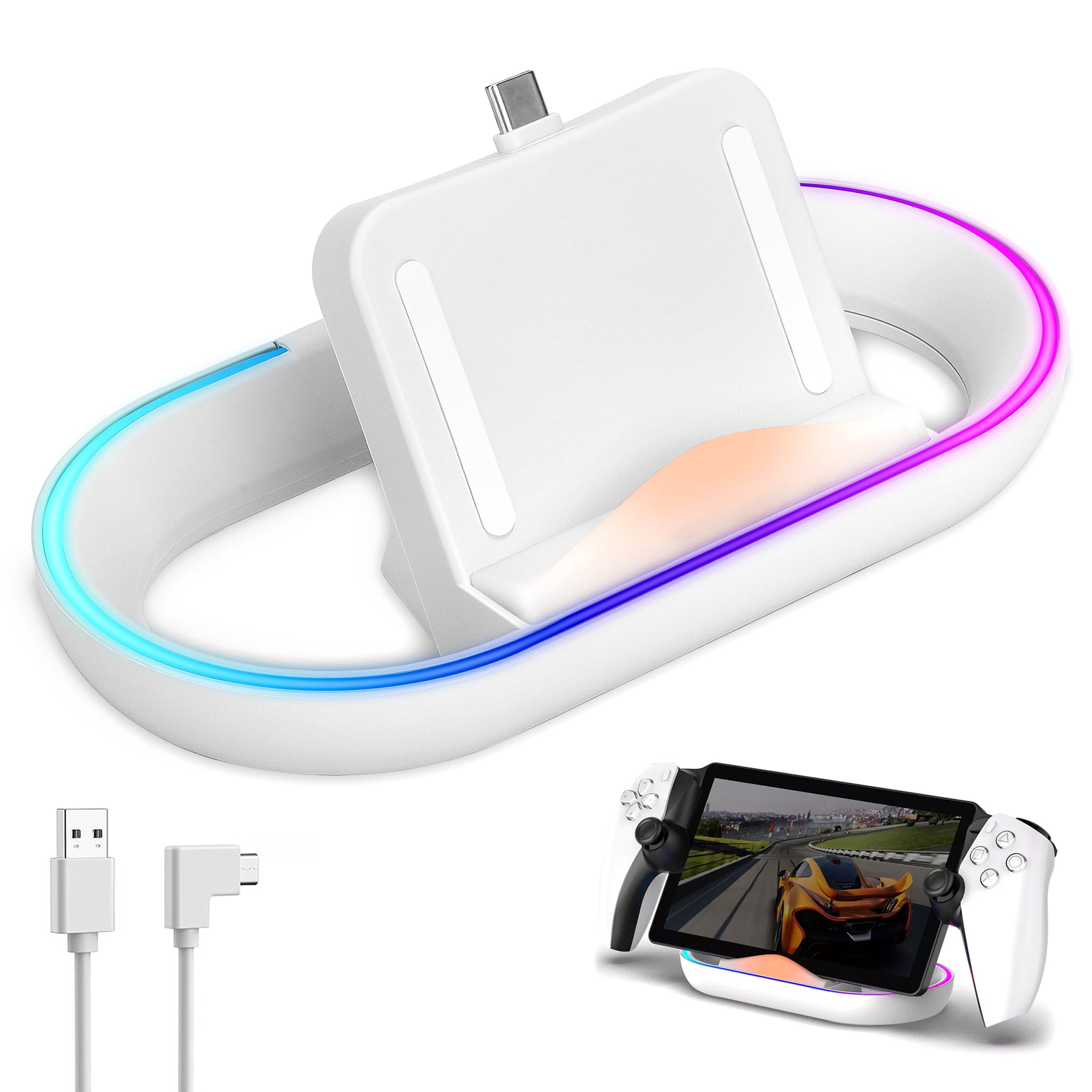 TSV Charging Dock Fit for PlayStation Portal, Charger Station Stand with 14 RGB Effect Lights