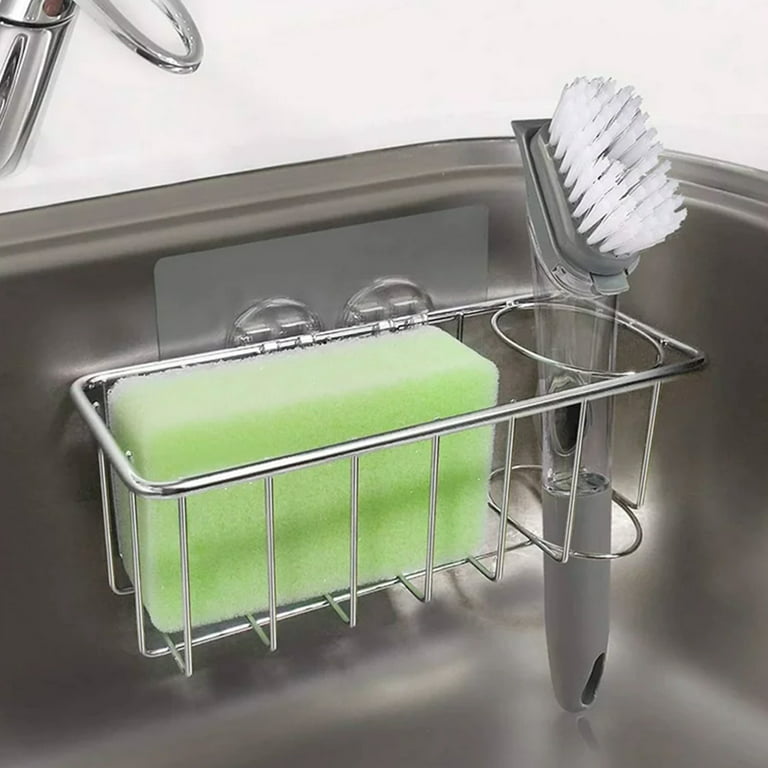 TSV 2-in-1 Sink Holder, Adhesive Rustproof Sponge Holder Kitchen Sink  Organizer Basket for Sponges, Dish Brushes, Soap 