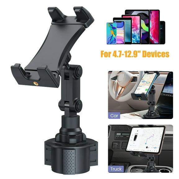 TSV Car Cup Holder Tablet Mount, 360 Adjustable iPad Car Mount Fit for 4.712.9" iPad Pro/Air/Mini, Galaxy Tab, iPhone, Cup Holder Stand for Car SUV Truck