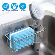 TSV 2-in-1 Sink Holder, Adhesive Rustproof Sponge Holder Kitchen Sink Organizer Basket for Sponges, Dish Brushes, Soap