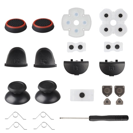 TSV 20-in-1 Replacement Parts Kit Fit for Sony Playstation 4 Controller with L2 R2 L1R1 Triggers Spring, ABXY Buttons, D-pad,Thumbsticks, Conductive Rubber Pads, Accessories for PS4