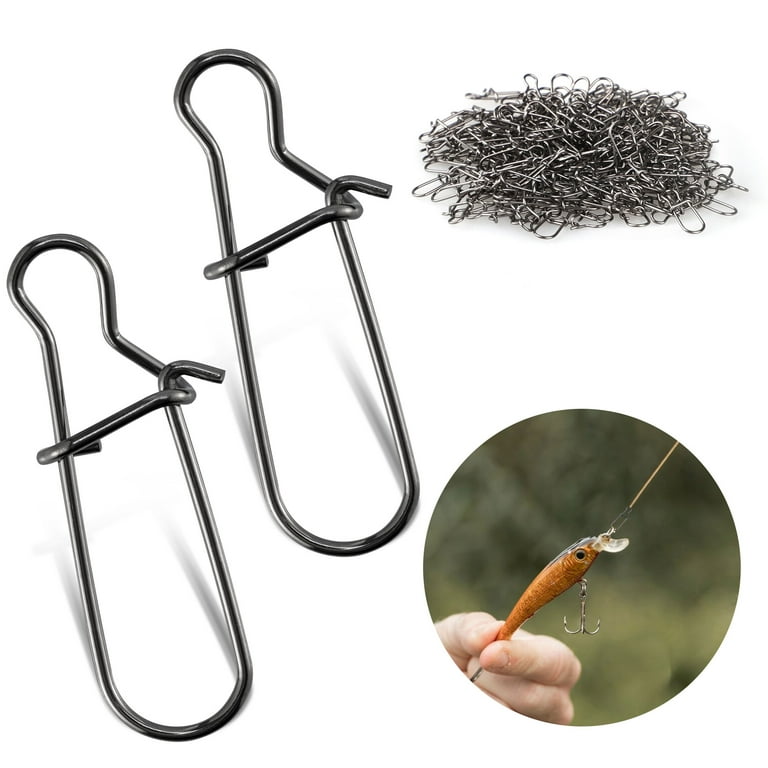 ez snopon fishing hooks Tsv 200pcs Fishing Line Snap Clips, Stainless Duo Lock Fishing Swivel Snaps Kit, Size: 6 mm x 12 mm, Black