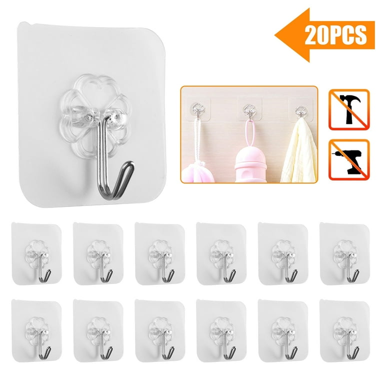 TSV Self-Adhesive Wall Hooks 20pcs Heavy Duty Clear Stick-On