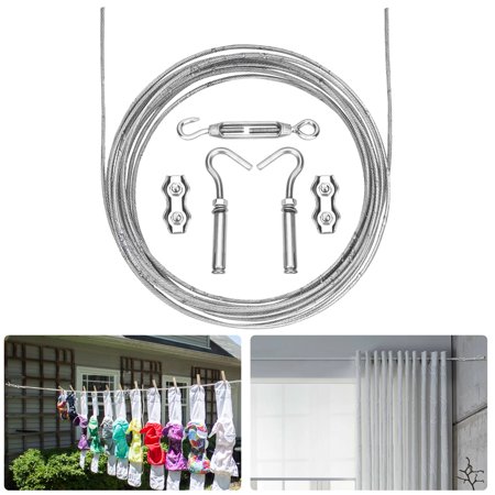 TSV 20ft Stainless Steel Clotheslines, Heavy Duty Windproof Clothes Rope Cable Non-Slip