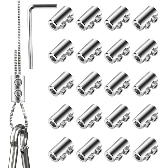 TSV 20pcs Wire Rope Clips Set, Double Hole Cable Clamps with Spanner for 1-2.5mm Cable