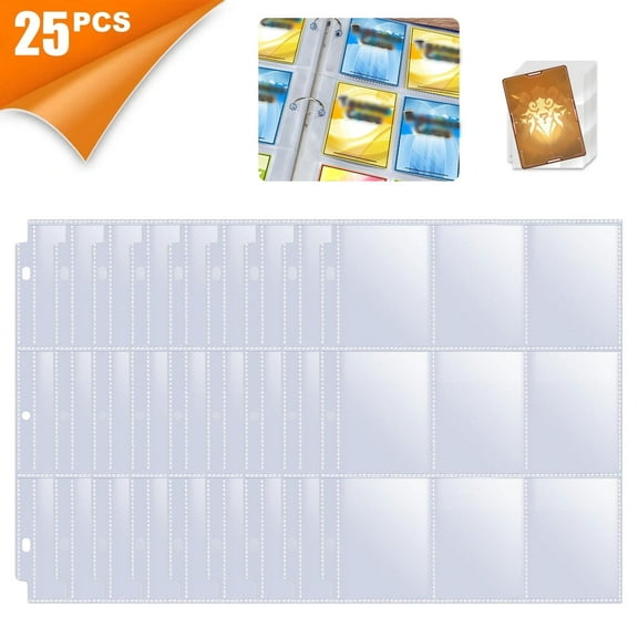 TSV 225 Pockets Trading Card Binder Sleeves, 9-Pocket Baseball Card Holders, 3-Ring Binder Page Protectors Sheet for Skylanders, MTG, Coupon, Game Cards, Pokemon Cards, Football Cards