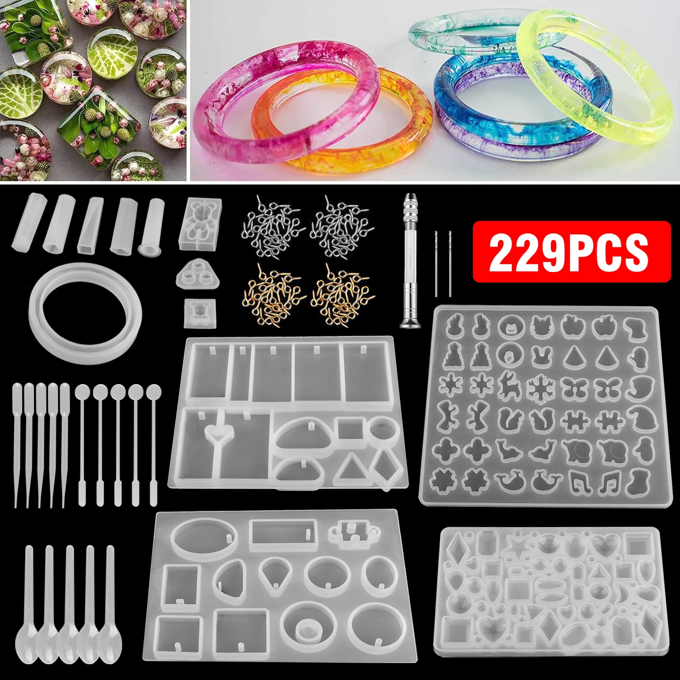 TSV 229pcs Silicone Resin Molds Kit, Silicone Epoxy Casting Molds Tools Set for DIY Jewelry Craft Making